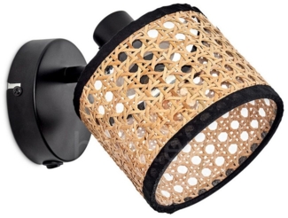 hofstein Deckenleuchte verstellbare Wandlampe, Metall/Rattan/Wiener Geflecht in Schwarz/Natur, ohne Leuchtmittel, Leuchte mit verstellbarem Schirm(12 cm), 1 x E14, ohne Leuchtmittel