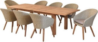 MERXX Garten-Essgruppe »Arrone«, (Set, 9-tlg, Tisch doppelt ausziehbar: 100x180/220/260x75 cm), Sesselbeine aus Akazienholz, Beine 9x9 cm, Tischplatte 3 cm