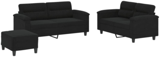 vidaXL 3-tlg. Sofagarnitur mit Kissen Schwarz Mikrofasergewebe 3202323