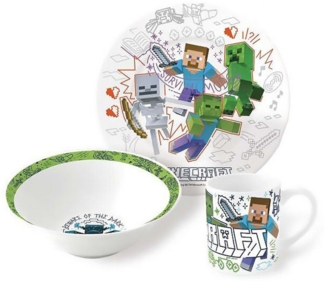 Minecraft Kindergeschirr-Set Minecraft Explore More Porzellan Geschirrset, Mikrowellengeeignet, spülmaschinenfest