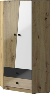 Eckkleiderschrank "Nero" Schlafzimmerschrank 2-türig 87x87cm artisan eiche weiß schwarz Hochglanz