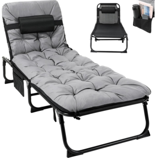 TLGREEN Klappbett Gartenliege,XL Sonnenliege,5-stufig Verstellbar Liegestuhl, (190 * 68 * 31 cm Klappbar mit Auflage Wasserdicht, Campingliege, 1-St) für Balkon, bis 150kg