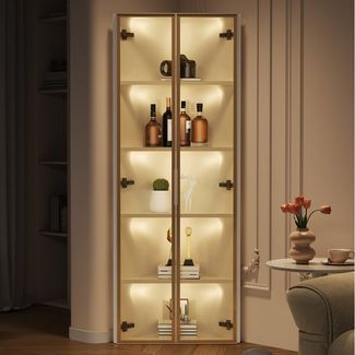 Flieks Glasvitrine Eckvitrine mit LED-Beleuchtung und 5 Fächer (1-St, B62/T35/H160 cm) Standvitrine Eckschrank Hochschrank Highboard Wohnzimmer