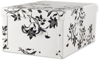 Home4You Aufbewahrungsbox, Weiß, Blumenranken in schwarz, recycelter Karton, 51 x 37 cm