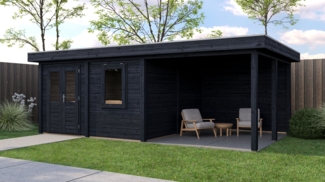 Lugarde Select Modern Gartenhaus mit Vordach Regensburg 388x388cm + 300cm - Schwarzes Öl