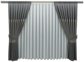 Gardinen by Justyna Vorhang Komplett-Set Vorhang Grau – Falten mit Store (5 St), Kräuselband, Fertiggardine, Halbtransparent, Faltenband, Komplett-Set, Pflegeleicht