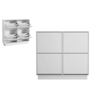UEV Schuhschrank mit 4 Klappen Schuhregal Schukipper schmal (Schuhkommode,Anti-Kipp-Vorrichtung für Eingangsbereic, Modern Schuhaufbewahrung mit Oberplatte Platzsparend) trennwände verstellbar und abnehmbar für verschiedene Schuhtypen
