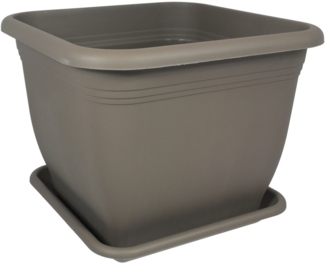 Heimwerkercenter Pflanzkübel MePla Blumentopf Quadrat 23x23cm, Untersetzer 20x20cm Taupe, Kunstoff