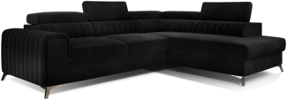 Eltap Laurence Ecksofa (Mat Velvet 99) Seite rechte, Schwarz, 205 x 98 x 275 cm