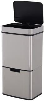 HOMCOM Mülleimer Abfalleimer mit Sensor 72 l Mülltrennsystem 3 Fächer Edelstahl Silber 42 x 30 x 81