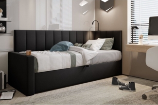 TRADA Boxspringbett TOKIO - Bett mit Lampe, Getränkehalter, USB-C (Bett + Matratze), Mit seitlichem Bettkasten, Lampe, USB-C & Getränkehalter