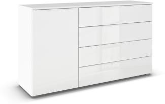 Sideboard >Modesty < in Kristallweißglas / alpinweiß - 140x81x42 (BxHxT)