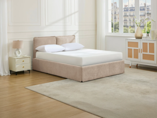 Vente-unique - Bett mit Stauraum mit abnehmbarem Bezug – 160 x 200 cm – Stoff – Beige – TENESE