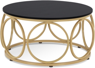 M MCombo Couchtisch Rund Holz, Modern Sofatisch Schwarz-Gold, Klein Kaffeetisch Metallgestell, Beistelltisch für Wohnzimmer, Durchmesser 80cm, 2102