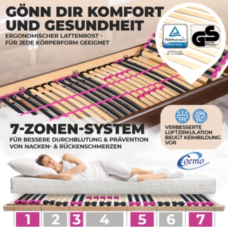 Coemo Lattenrost PINK DREAM 90x200 cm Kopfteil Härtegrad verstellbar 28 Leisten