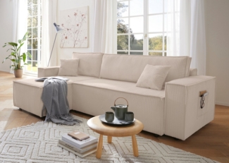 OTTO home Ecksofa CASSI, 241cm, L-Form, Schlafsofa, Bettkasten, Boxspringfederung, Cord, Schlaffunktion(133/200), Recamiere links/rechts, Unser Tiefpreis
