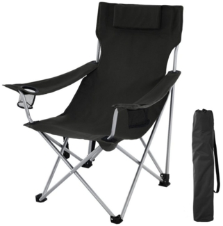 Songmics 'GCB09BK' Campingstuhl klappbar, mit Armlehnen und Getränkehaltern bis 150 kg belastbar, Eisengestell / Oxford-Gewebe schwarz, 81 x 70 x 91 cm