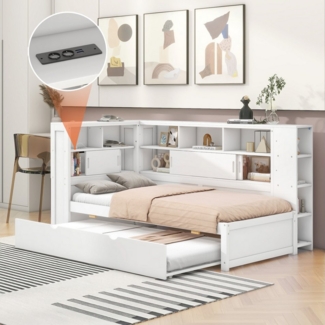 HAUSS SPOLE Stauraumbett 90x200cm mit Ausziehbett(90x190cm),Staufach und USB, Grau (Multifunktionales Daybett Tagesbett Schlafsofa, ideal für Kinder- und Gästezimmer 90x200cm(90x190cm), ohne Matratze