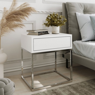 Beautysofa Nachttisch Kay (1 Schublade, 45 x 50 x 35 cm (B x H x T), mit Metallgestell, modernes Design, Weiß / Schwarz / Eiche Wotan
