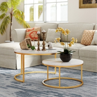 HAUSS SPOLE Couchtisch 2er-Satztisch Beistelltisch stapelbarer Sofatisch mit Stabiler Rahmen (elegantem Design, 2-St, Stabiler Eisenrahmen & leicht zu reinigende MDF-Tischplatte), Ideal für Wohnzimmer & Büro, Platzsparendes stapelbares Design