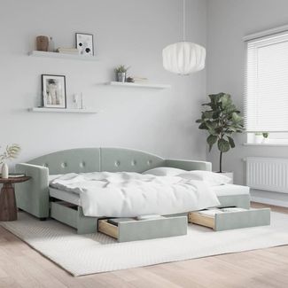 vidaXL Tagesbett Ausziehbar mit Schubladen Hellgrau 90x190 cm Samt 3197362