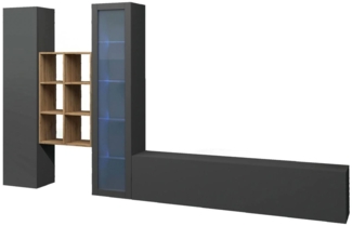 Dmora Ausgestattete Wand Ausonia, 3-türiges TV-Ständer-Wohnzimmerset, Mehrzweck-Wohnzimmermöbel mit Vitrine und LED-Licht, 100 % Made in Italy, 320 x 30 x 180 cm, Anthrazit,