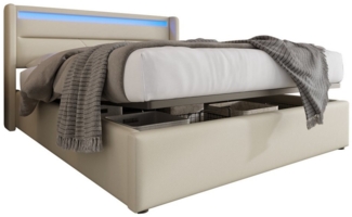 Ulife Polsterbett Doppelbett Hydraulisches Stauraumbett mit LED-Beleuchtungsleiste, 160×200cm