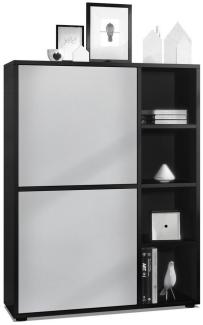 Highboard Schrank Anrichte Cuba mit 8 Fächern, Korpus in Schwarz matt / Fronten in Hellgrau seidenmatt