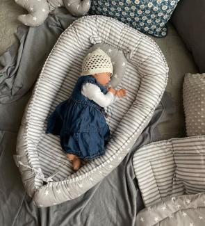 Loolay Bettnestchen Grau Baumwolle BABYNEST Babykokon Neugeborene Babyaustattung SET, (Kuschelnest Reisebett SOLO/ o. im Geschenk SETS, 1-tlg, 100% BAUMWOLLE Sterne/ Streifenmuster GRAU Nestchen von LOOLAY), 100% Europäische Stoffe und Kleinserien-Nähen !