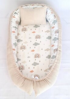 Baby Fancyroom Bettnestchen Babynest mit XL Liegefläche dicke Matratze 100% Baumwolle Babynestchen, (Babycocoon Reisebett Nestchen Kuschelnest, Neugeborene Erstausstattung), Handmade with Love, Matratze abnehmbar, XL Liegefläche, Baumwollstoffe