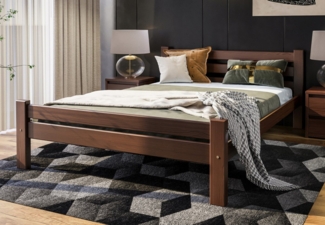 Home Collective Bettgestell Massivholzbett, Einzelbett mit dicken Beinen & sicherem Lack, 210x152x72 cm, Walnuss