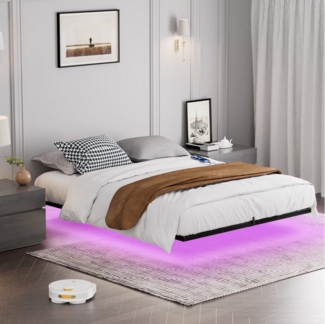Fanttik Bettgestell Bettgestell Großes Schwebendes Metallbett mit LED-Beleuchtung (Set, Bett), Hausbett
