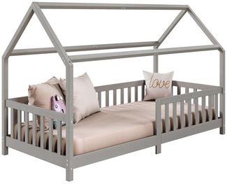 IDIMEX Kinderbett NINA, Hausbett Montessori Bett Kiefer 90 x 200 Tipibett mit Dach und rausfal