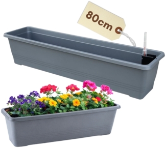 Blumenkasten Balkon Geländer Balkonkasten mit Halterung Blumenkasten Fensterbank Außen Rechteckiger Pflanzkasten mit Wasserspeicher Geländerkasten 80 Anthrazit