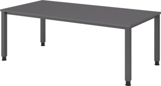 bümö manuell höhenverstellbarer Schreibtisch 200x100 cm in Graphit - PC Tisch höhenverstellbar & groß, höhenverstellbarer Tisch Büro, großer Computertisch verstellbar, Q-Serie, QS-2E-G-G