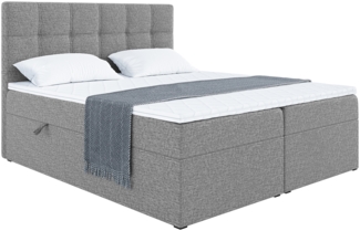MEBLINI Boxspringbett NILS 180x220 cm mit Bettkasten - H3/Grau Webstoff Polsterbett - Doppelbett mit Topper & Bonellfederkern-Matratze