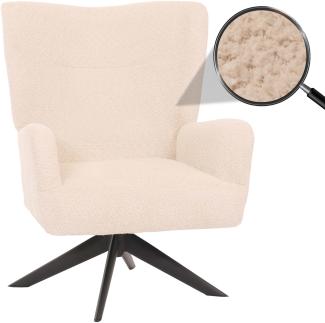 Lounge-Sessel HWC-N65, Cocktailsessel Polstersessel Relaxsessel, drehbar, Stoff/Textil Chenille Metall ~ creme-beige