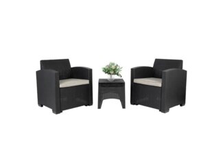 Sekey Balkonset Balkonmöbel in Rattan-Optik, Polyrattan 2 Stühle mit Tisch & Kissen, (3-tlg), Terrassenmöbel Outdoor für Terrasse, Balkon, Garten - Schwarz-Grau