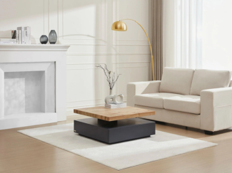 Vente-unique - Couchtisch drehbar - 1 Schublade - MDF - Anthrazit & Holzfarben - KYRIA