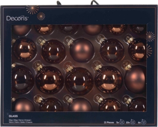 Kaemingk Weihnachtsbaumkugel, Weihnachtskugeln Glas 5-7cm 21er Set - Espressobraun