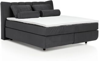 Mivano Free Boxspringbett mit Durchgehender Matratze (H2) und Premium Topper, Velours Cosy Dunkelgrau, Liegefläche 140 x 200 cm