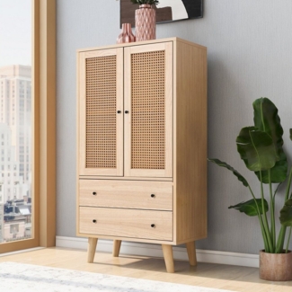 Odikalo Fächerschrank Sideboard Kommode Stehschrank Aufbewahrung TV-Tisch Natur 60 cm