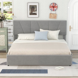 HAUSS SPOLE Bett Polsterbett Doppelbett Funktionsbett Bettrahmen mit Schubladen (mit vier Schubladen auf zwei Seiten,Verstellbares Kopfteil, 160*200), Ohne Matratze