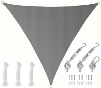 3 x 3 x 3 m UV Sonnensegel Atmungsaktiv mit Befestigung Grau