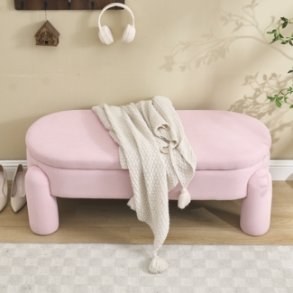 Aufbewahrungs-Hocker mit Cordstoffbezug ,Sitzbank und Fußhocker mit extra großem Stauraum unter der Sitzfläche,112x43x43 cm,Rosa