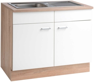 Menke Küchen Spülenunterschrank SONEA, Eiche Sonoma Dekor, Weiß, mit 2 Türen, Breite 100 cm