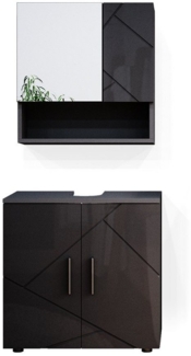 Badmöbel-Set Irma Anthrazit Hochglanz 2 Teile, Unterschrank 60 cm Vicco