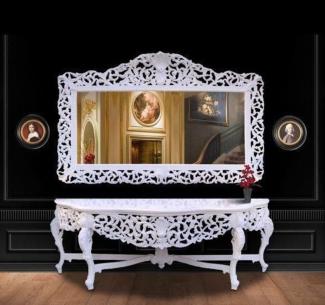 Riesige Casa Padrino Barock Spiegelkonsole Weiß mit weißer Marmorplatte - Luxus Wohnzimmer Möbel Konsole mit Spiegel