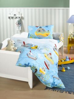 Optidream Renforcé Baby Bettwäsche 100x135 cm Bettbezug Kopfkissenbezug 40x60 cm Robbe Blau