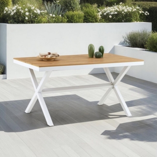 IDIMEX Gartentisch WINDY, Outdoor Tisch 150x90cm wetterfest aus Alu & WPC Holzoptik weiß/natur